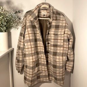 Cream and Tan Insulated Long Shacket